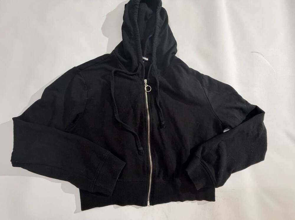 Fashion Nova Black Full Zip Crop Hoodie Sweatshirt Size M